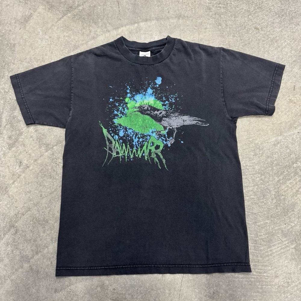 Vintage Grunge T-Shirt Crow Rawr Black Short Sleeve Graphic Gothic 90s Medium